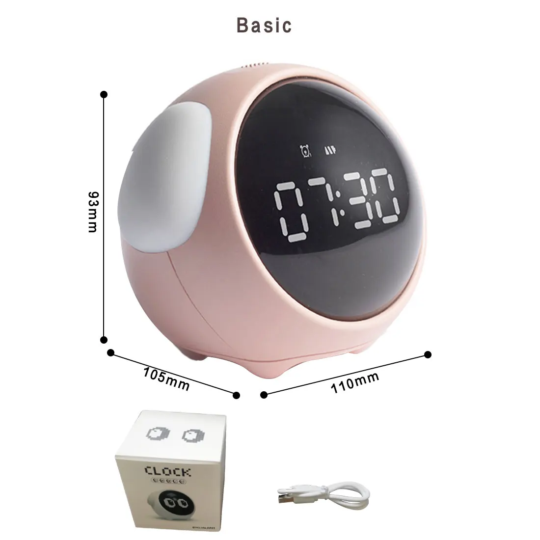 

2021 new cute emoticon alarm clock, multifunctional bedside control night light, snooze, rechargeable children's alarm clock