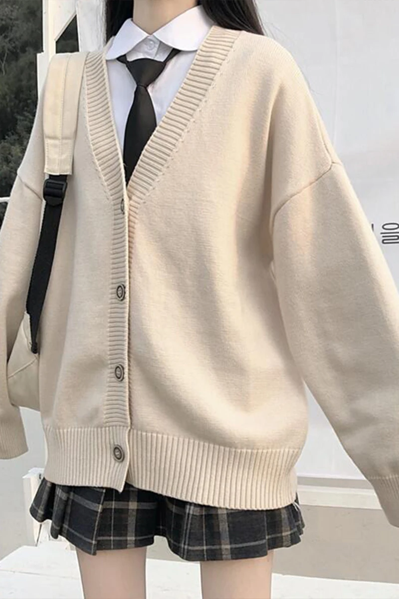 

Japanese fashion College jk Loose V-neck Cardigan 2020 New Sweater Female Outer Wear JK Sweater Coat japanese school uniform