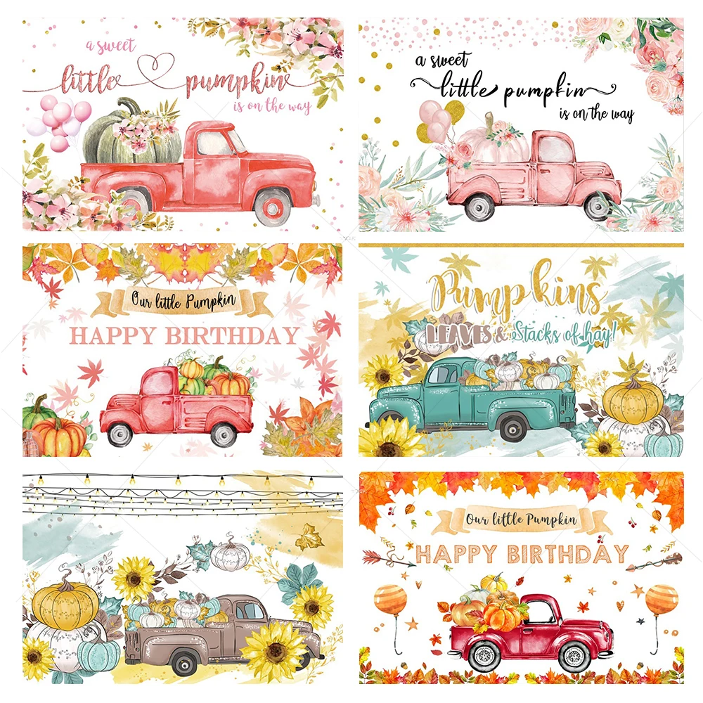 

Halloween Photography Backdrop A Sweet Little Pumpkin Maple Leaf Flower Balloon Car Baby Shower Birthday Party Banner Background