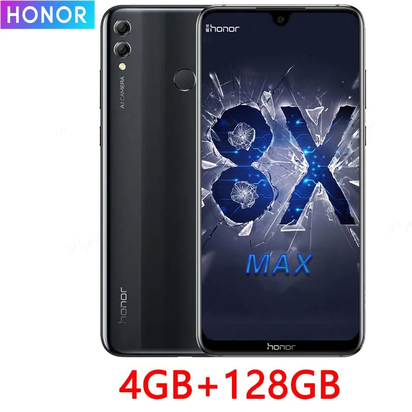 Honor 8X Max 7,12 дюйма Мобильный телефон Android 8,1 16 МП Восьмиядерный экран отпечатков пальцев ID 4900 мАч батарея смартфон - Цвет: 4GB 128GB Black