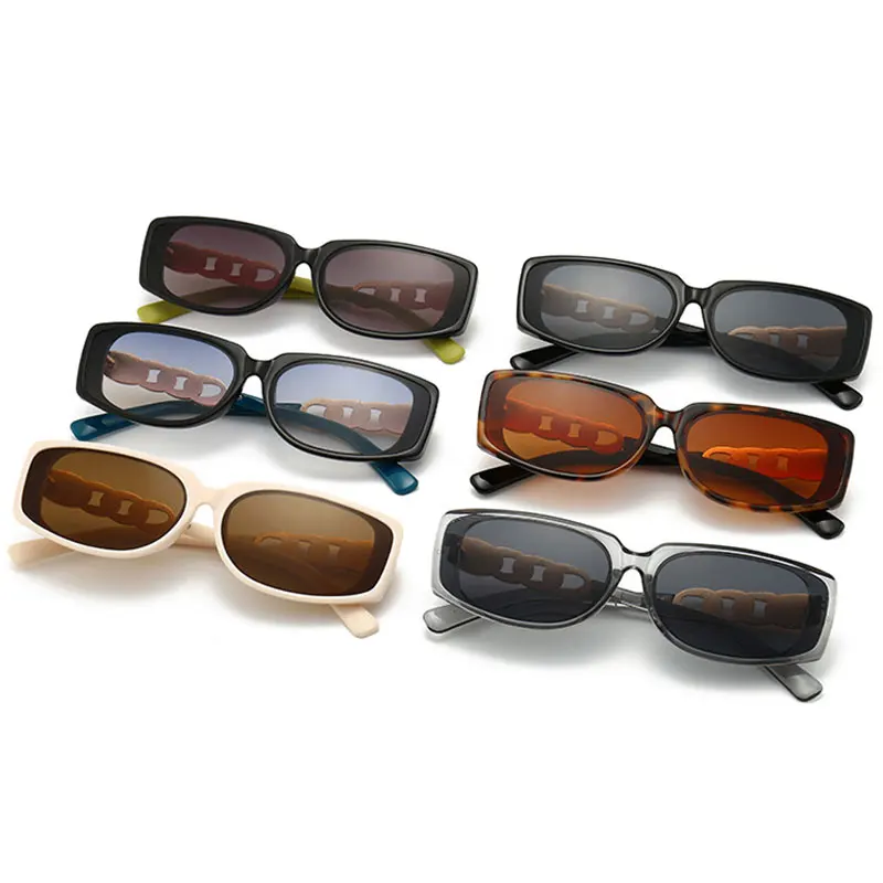 

HBK Sunglasses Women Rectangle Steampunk Vintage Metal Glasses Eyewear UV400 Oculos Fashion Alloy Chain Frame Rivet Square