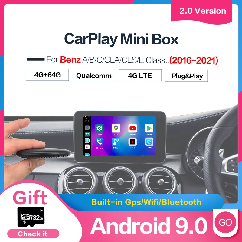 

Carplay Android 9,0 Ai Box IOS автомобильный мультимедийный плеер беспроводной Android Авто Usb Buletooth Dongle 2,0 Applepie Mini для Benz 4 + 64G