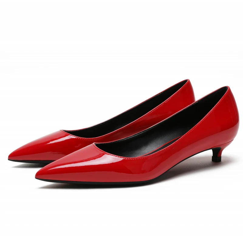 

2021 New Spring Autumn Classic Women Genuine Patent Leather Office Pumps Thin High Heels Red Nude White Work Wedding Shoes Woman