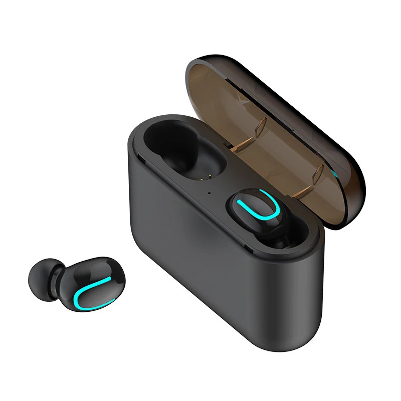 TWS Q32 Bluetooth 5,0 наушники, беспроводные наушники, спортивные гарнитуры для бега, спортивные наушники с микрофоном, 1500 мАч, чехол для зарядного устройства - Цвет: Black