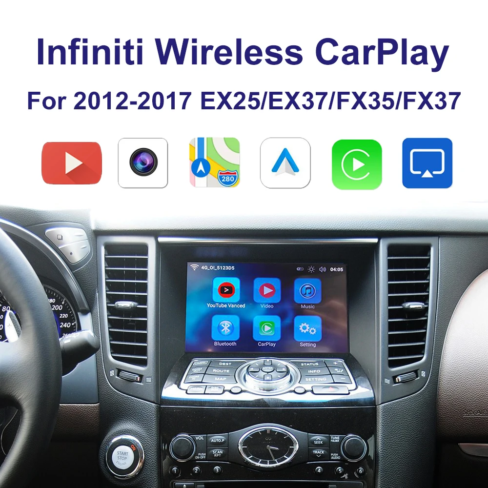 

Автомобильный интерфейс Carplay без записи, Поддержка Iphone, Android, Автомобильное видео Youtube для 2012-2017 Infiniti EX25 EX37 FX35 FX37