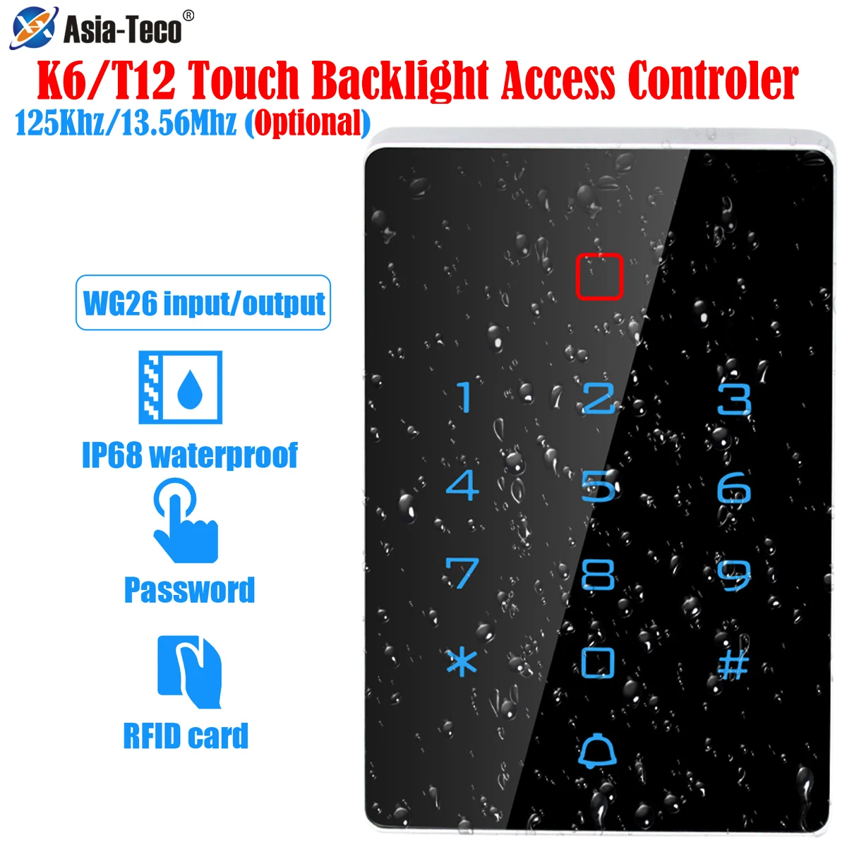 Teclado de Control de acceso táctil, controlador de acceso independiente a prueba de agua IP68, lector Wiegand, 125Khz, RFID, 13,56 MHz, 2000