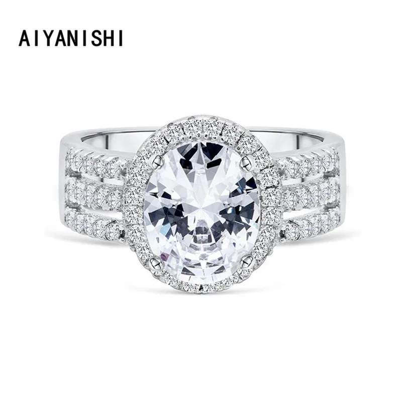 

AIYANISHI 925 Sterling Silver Wedding Rings 3ct Oval Finger Ring for Women Silver Engagement Wide Band Rings Jewelry Dropship