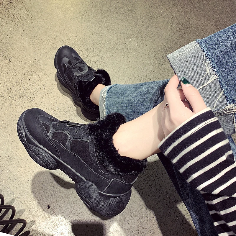 Зимние кроссовки женская обувь высокие на плоской платформе теплая Женская с