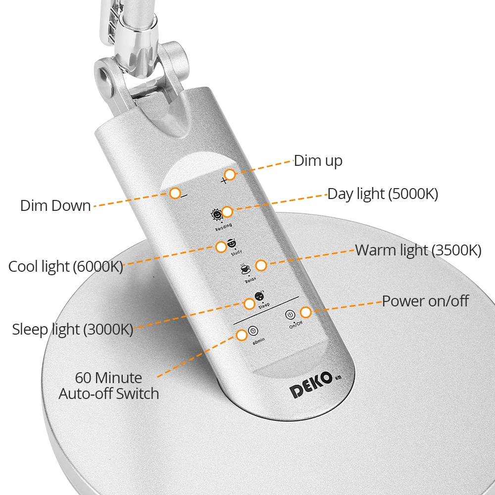 

DEKO Desk Lamp Table Light USB Recharging Port Folding Dimmable Study Reading Light Touch Control Adjustable Brightness
