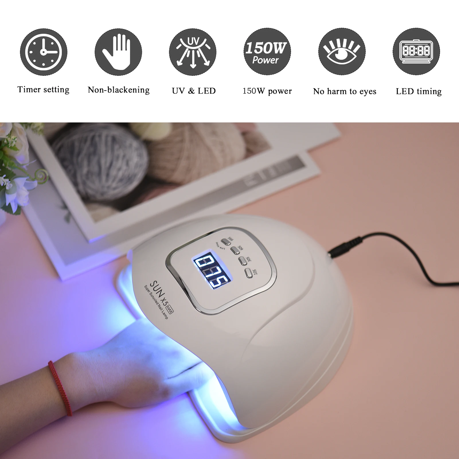 New 150W UV LED Nail Lamp Gel Dryer with Smart Sensor 4 Timers Setting LCD Screen for Curing Fingernails Toenails Art | Красота и