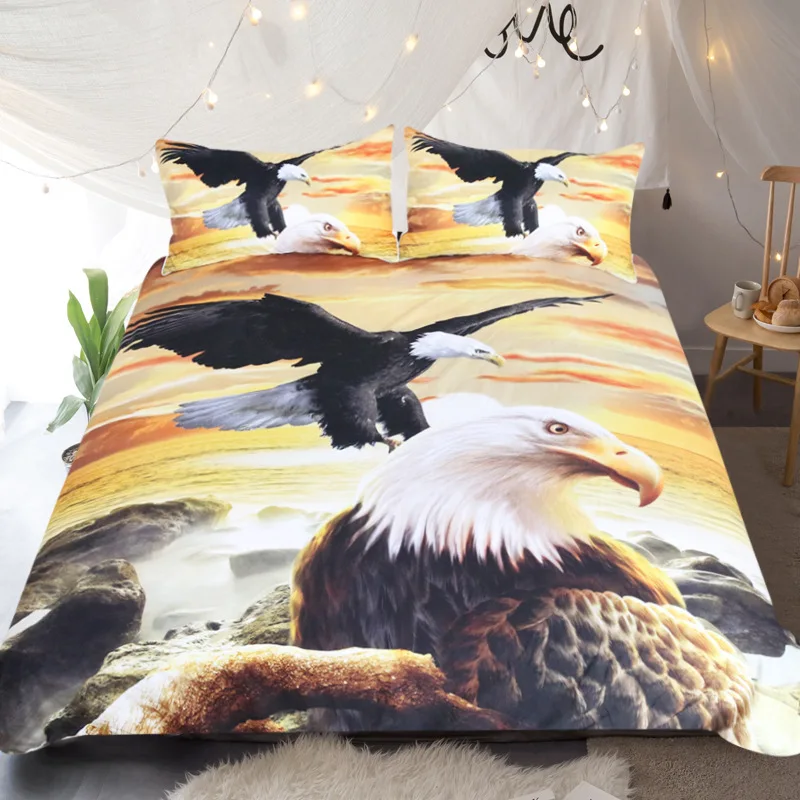 Flying Eagle Pattern Quilt Cover with 2Pillowcase Fashion Bedding 3 Piece Set 3D Printing Available In Multiple Size | Дом и сад