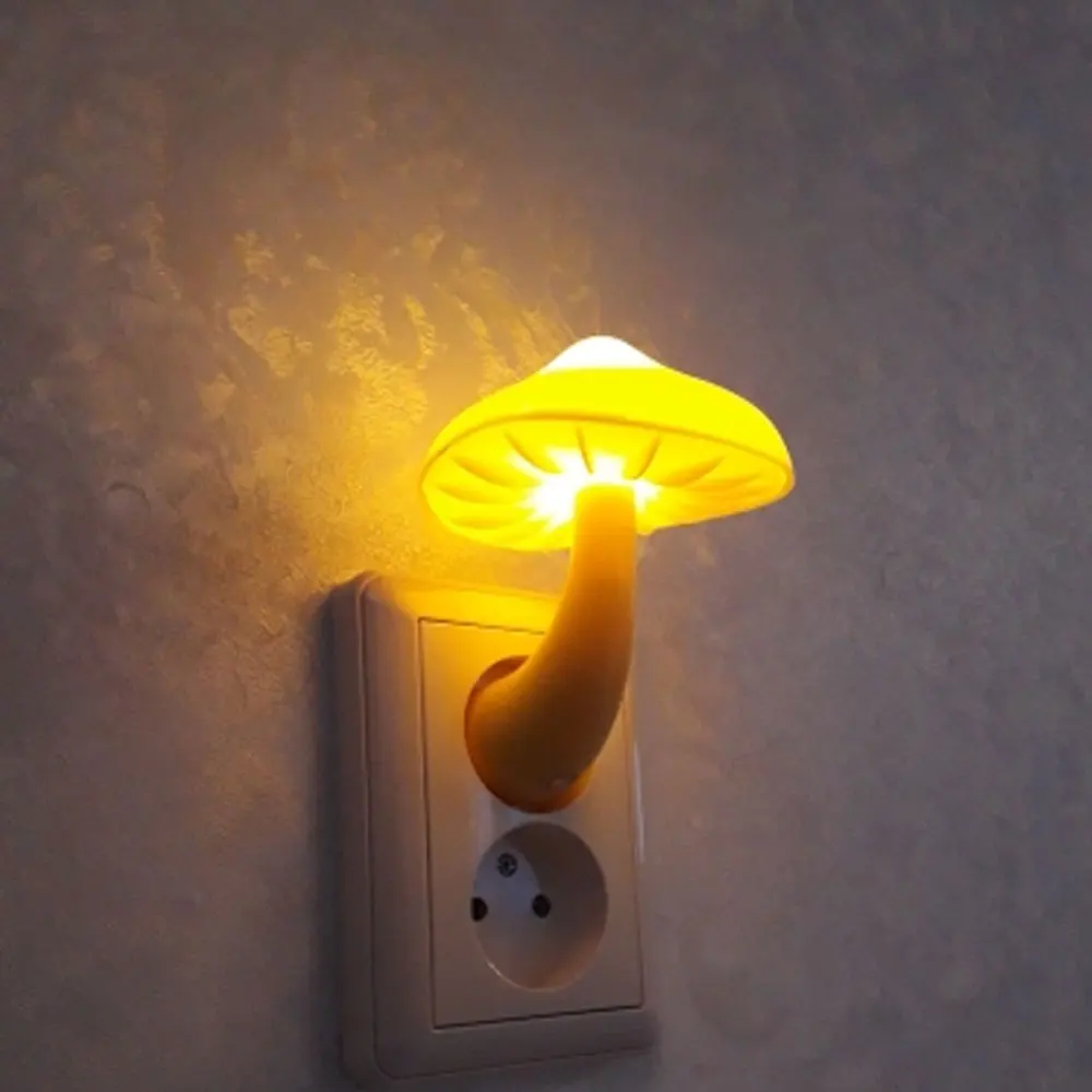 

LED Night Light Mushroom Wall Socket Lamp EU US Plug Warm White Light-control Sensor Bedroom Light Home Decoration