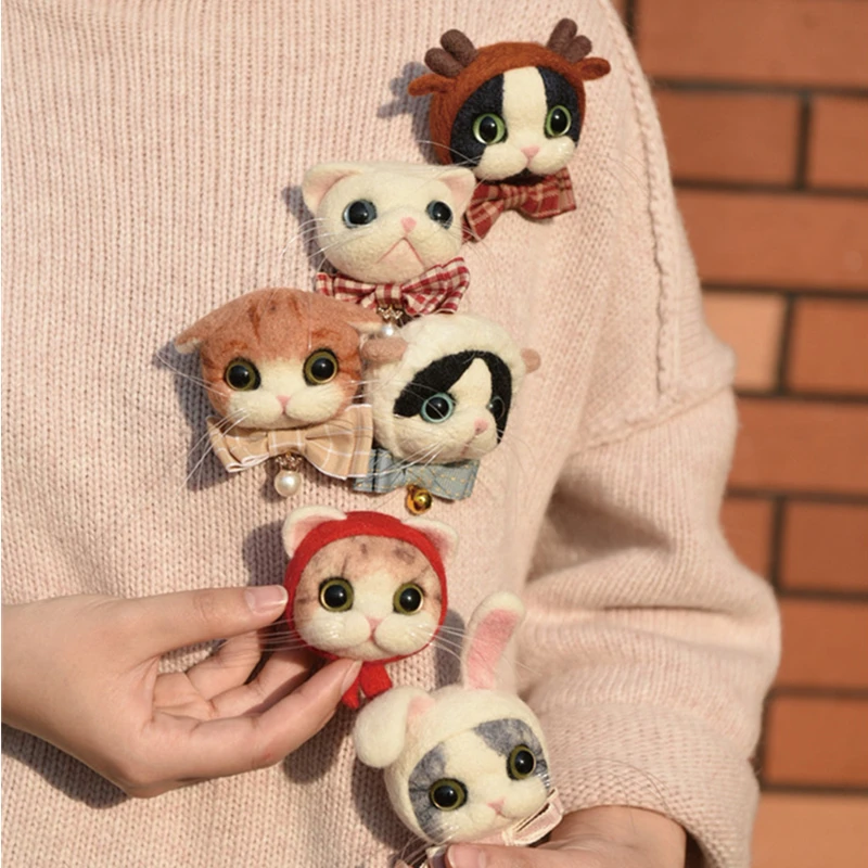 6 стилей шерсти Войлок кошка ручной работы материал посылка DIY животные брошь игла валяния милые кошки Подвеска для изготовления наборы для детей