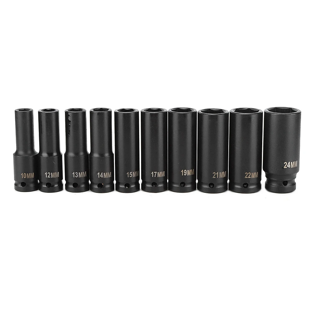 10pcs 1/2 Inch Deep Impact Socket Tool Set 6 Point Head Adapter Repairing High Hardness | Wheel Hubs & Bearings