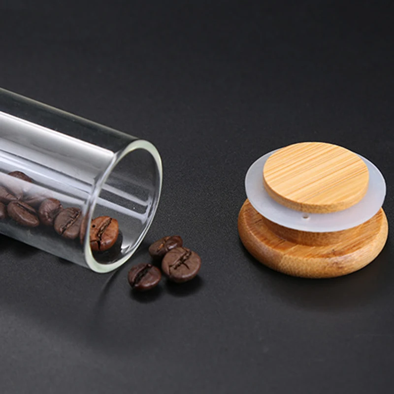 

Wooden Coffee Beans Tea Display Rack Stand Glass Test Tube Sealed Storage Decorative Ornaments Cereals Canister for Barista