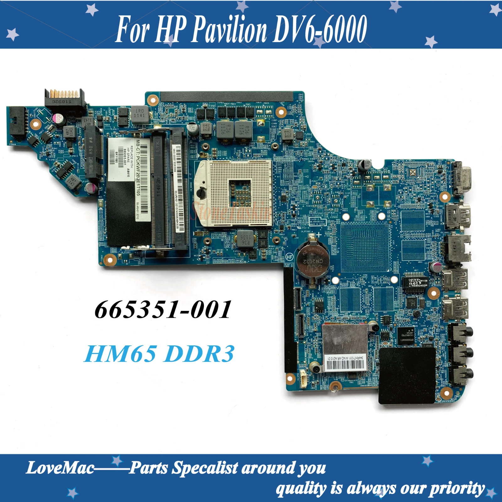 

High Quality 665351-001 For HP Pavilion DV6-6000 Laptop Motherboard 665351-001 HM65 DDR3 100% tested