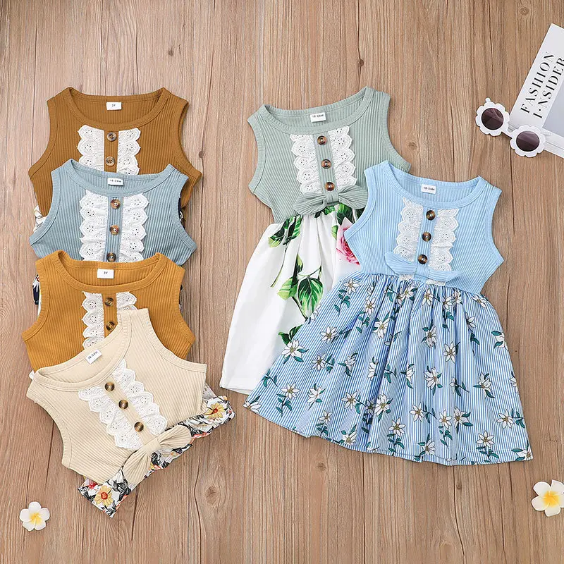 2021 платье для маленьких девочек летняя детская одежда жилет с принтом юбка