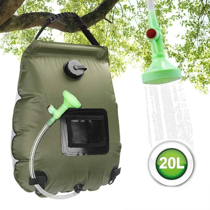 20L Water Bags Outdoor Camping Hiking Solar Shower Bag Heating Camping Shower Climbing Hydration Bag Hose Switchable Shower Head