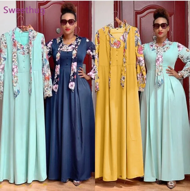 Evening Dresses For Women Plus Size African Print Maxi Dress Muslim Fashion Abaya Boho Gown 2021 Spring Summer Lady Clothing