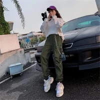 new womens cargo trousers pants solid punk loose long sports hiking streetwear pants with chain hip hop pants