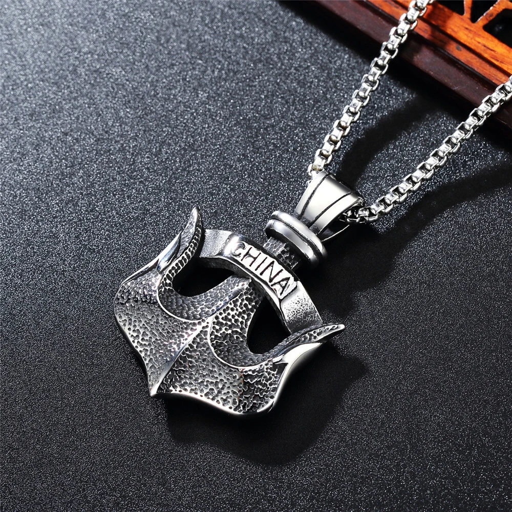 

Viking Stainless Steel Anchor Pendant Necklace Hip Hop Rock Letter Chain Ornaments Men's Retro Jewelry Gifts Chain