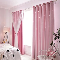 modern pink curtain for bedroom living room korean style double layer sets blackout lace hollow stars curtain for princess room