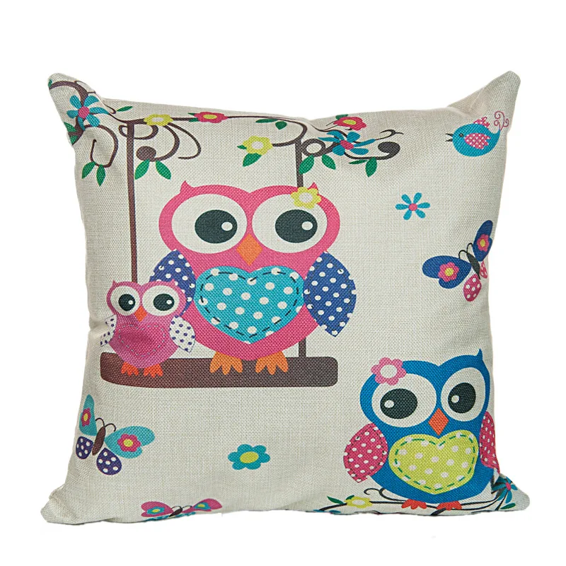

European and American Retro Linen Cushion Cover Yarn-dyed Owl Pattern Pillowcase Creative Home Decoration Pillowcase