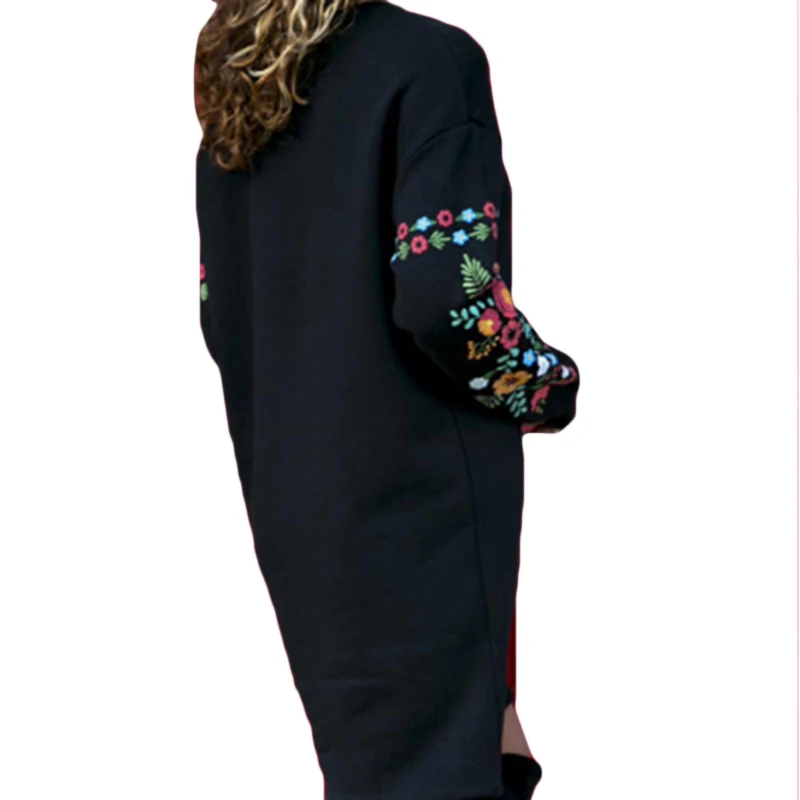 

2021 Autumn Winter Women Fashion Mini Dress Large Size Elegant Printing Long Sleeve O-Neck Loose Warm Dress 4 Colors