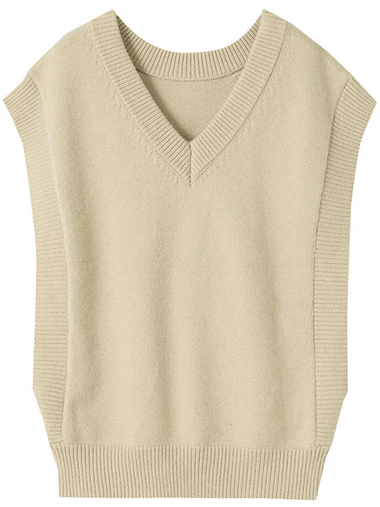 

IEQJ 2021 new spring and autumn fashion women clothes V-neck sleeveless knitting pullover loose vest female top tide