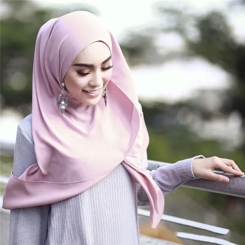 Мусульманский шелковый женский шарф хиджаб Женский мусульманский однотонный