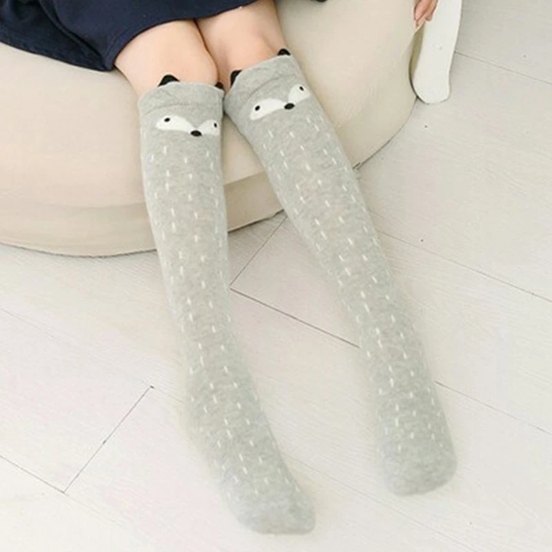 

Cotton Cartoon Children's Baby F ox Socks With Bear Knee Highs Long Cute Infantil Kids for Girls kniekousen 3-12 Years old 24BE