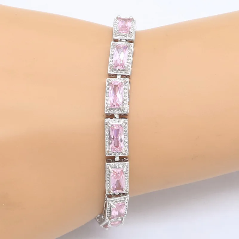 Розовый кубический цирконий Свадебные ювелирные изделия серебряный цвет набор