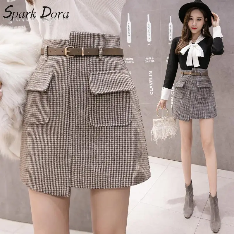 Женская клетчатая юбка SparkDora офисная шелковая с высокой талией 2019|Женские юбки| |