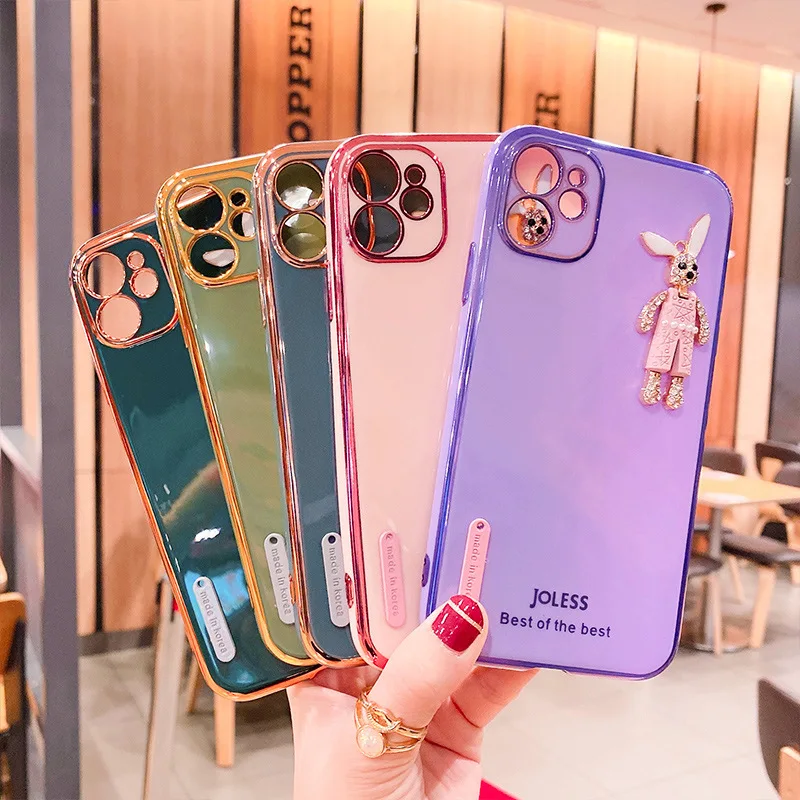 

2021 new 6D electroplated rhinestone rabbit silicone phone case for iPhone7 8 SE PLUS X XS MAX XR 11 12 PRO MINI 6 6S