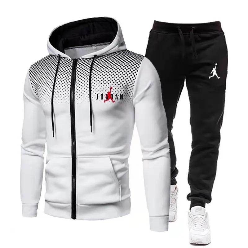 

2021New M Men's Football Sets Zipper Hoodie+Pants Two Pieces Casual Tracksuit Male Sportswear Gym Brand Clothing Sweat Suit