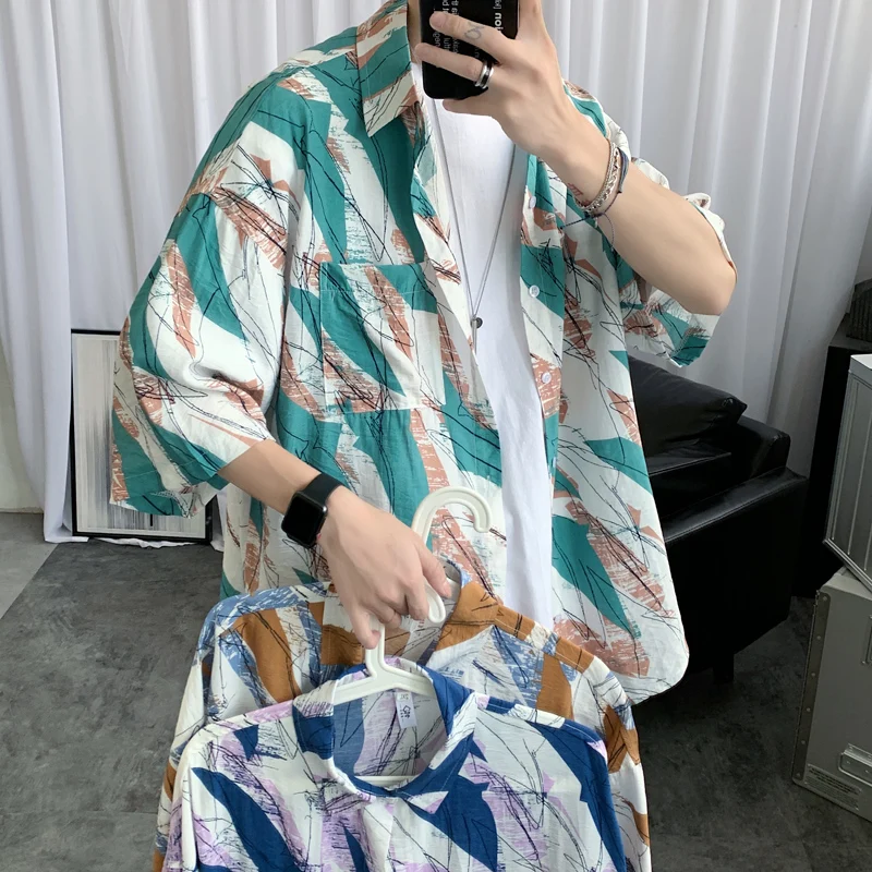 Летняя рубашка с цветочным принтом Мужская модная Повседневная свободная