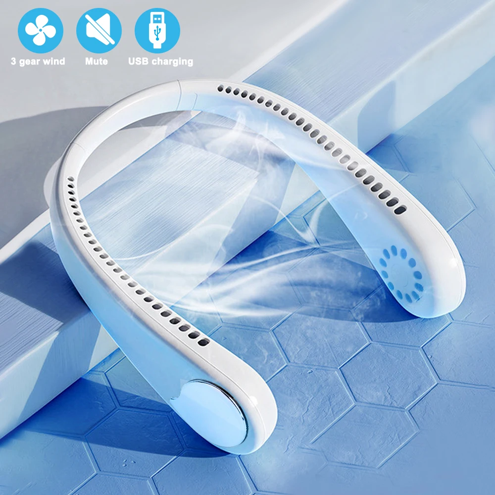 Мини USB портативный вентилятор шеи с перезаряжаемой батареей ветер носимый