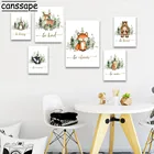 Настенная картина с изображением лесных животных, рисунок на холсте для детской комнаты, постер с медведем, лисой, Кроликом, оленем, скандинавский декор для детской комнаты