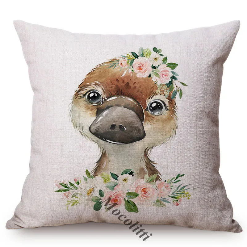 Скандинавский чехол с акварельными животными коала утенком зайчиком подушкой