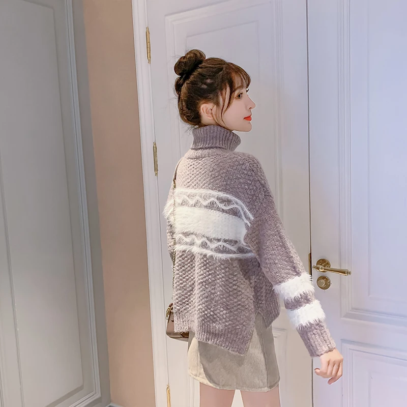 

Port will taste turtleneck short skirt of tall waist woolen cloth A word small two-piece suit women fall and winter