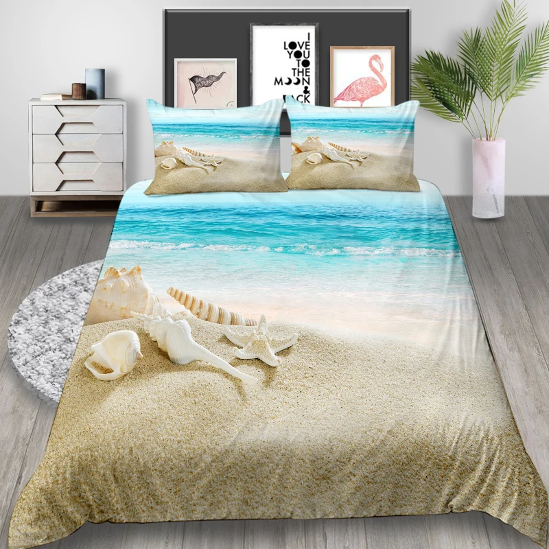 

Thumbedding Seaside Bedding Set Shell Fresh Romantic King Size Duvet Cover Beach Queen Twin Full Single Double Soft Bed Set