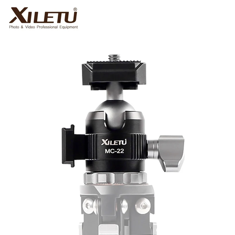 

XILETU MC22 Double Cold Shoe Mini Ball Head Video Stand Mount Adapter Tripod Ball Head with1/4" Screw for SLR Camera Microphone
