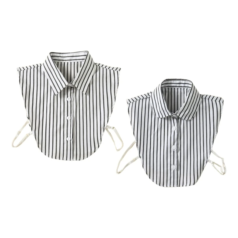 

Office Lady Vertical Striped Fake Collar Detachable Dickey Blouse Women Business Work Button Down Layering Lapel Half Shirt Crop