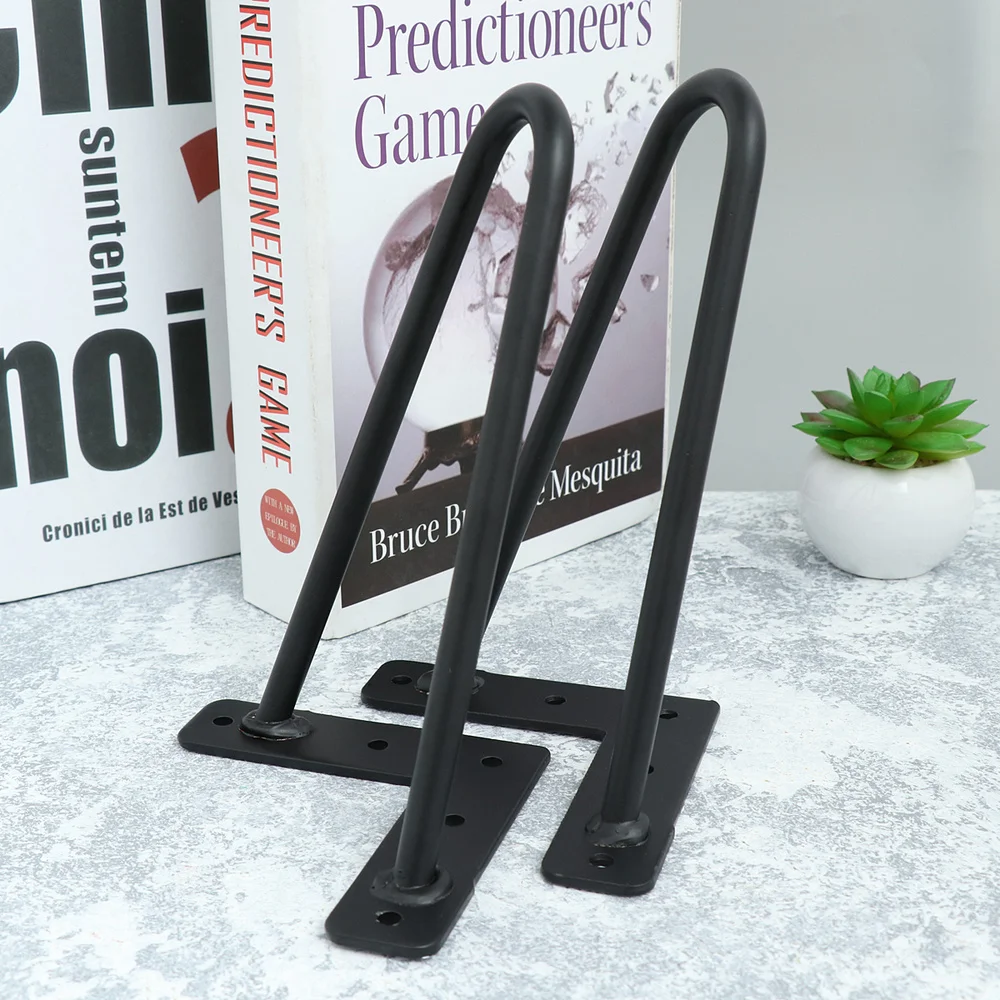 

4 Inch Size Simple Table Bracket Reinforced Metal Table Leg Set U-shaped Simple Style Table Legs(Black)