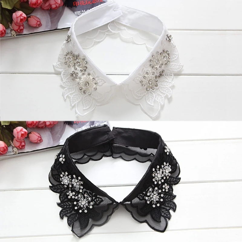 

Pearl White Fashion Shirt Lace Embroidery Sweater Elegant False Collar Necklace