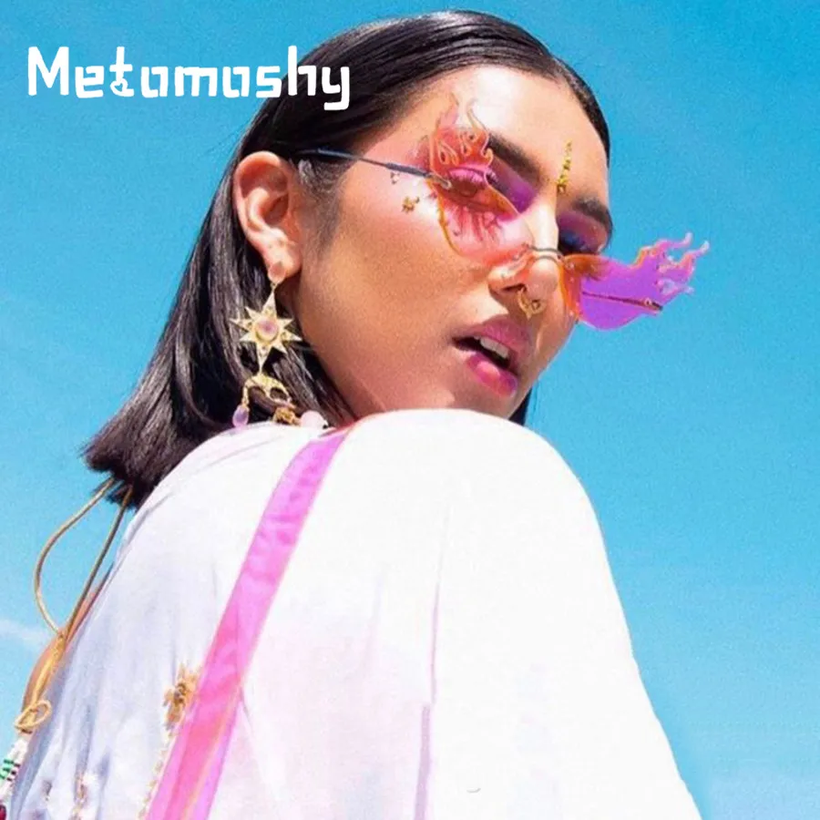 2020 огонь солнцезащитные очки Для женщин без оправы Солнцезащитные кошачий глаз