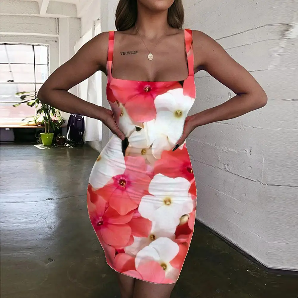 

Giyu Flower Dress Women Flowers Ladies Dresses Colorful Halter Sleeveless Party Bodycon Dress Womens Clothing Summer Short