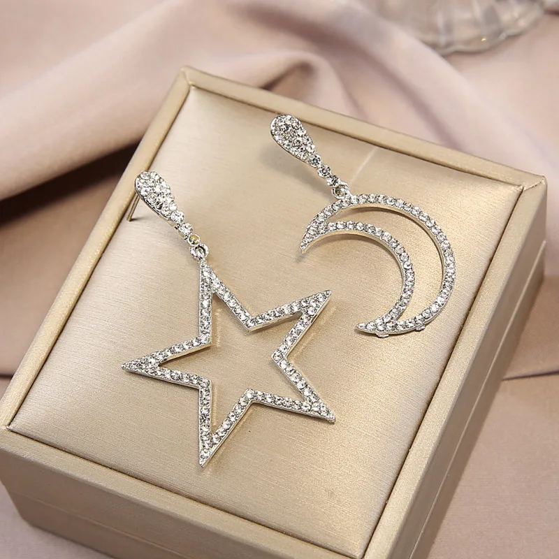 

LATS Rhinestone Star Moon Dangle Earrings Asymmetric Geometric Earring for women 2020 Drop Earings Fashion Jewelry Trendy Bijoux