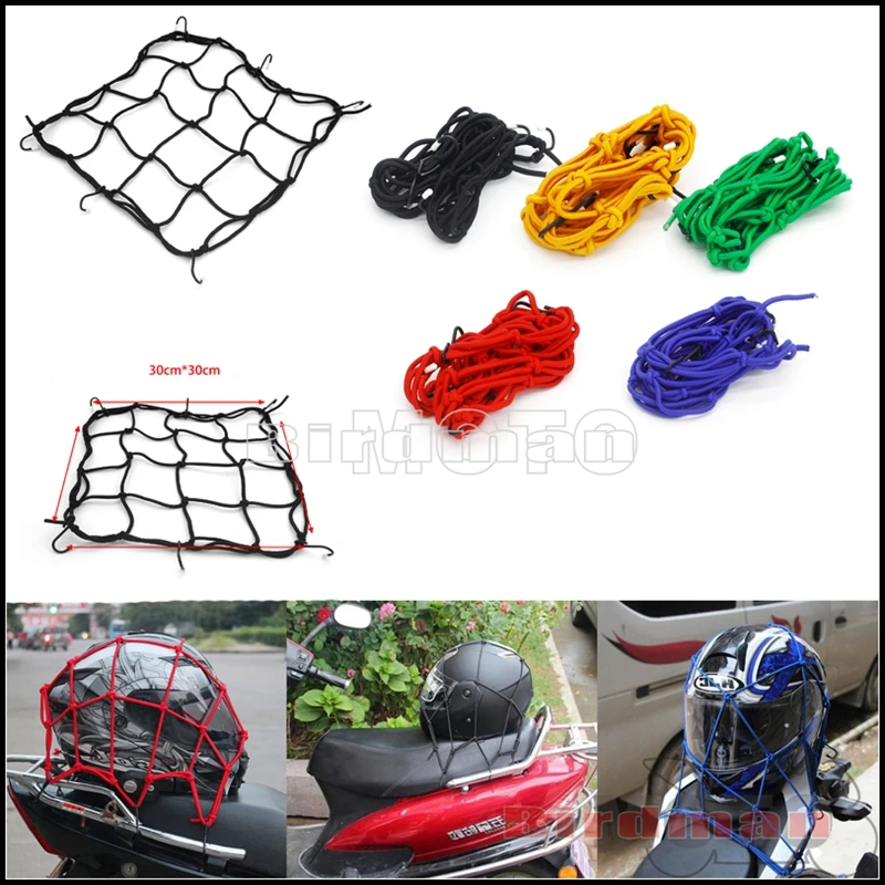 

Motorbike Large Capacity Luggage Helmet Elastic Rope Mesh Universal 30*30cm Heavy-Duty Cargo Net w/ 6 Hooks For Honda Suzuki BMW
