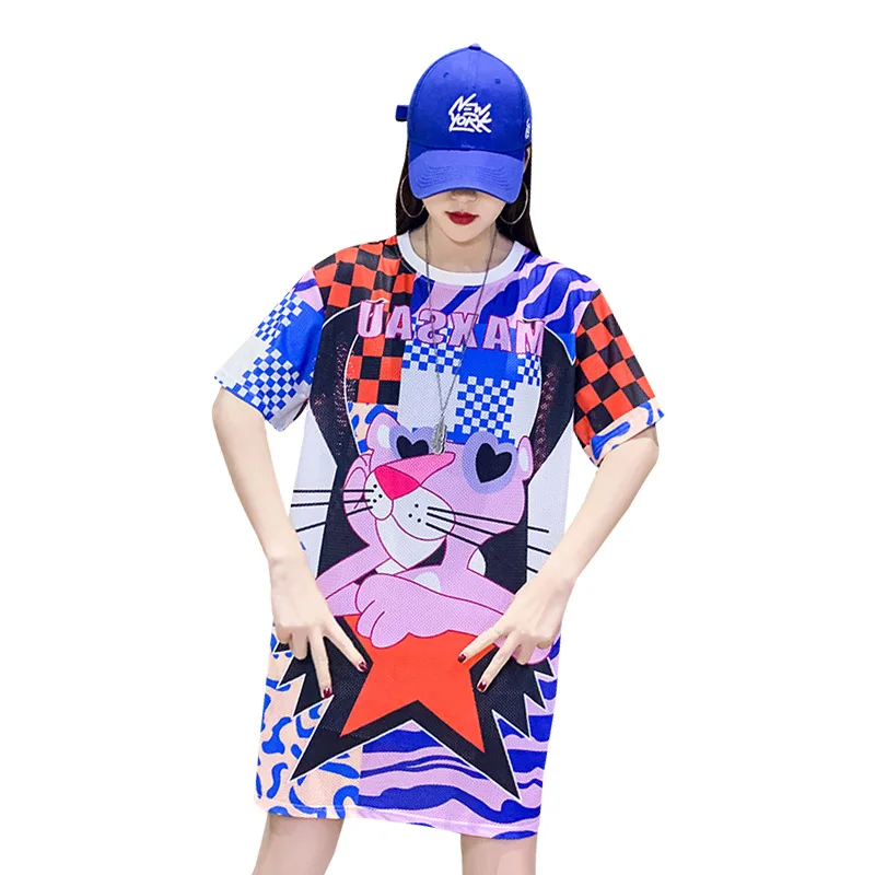 

Ladies High Fashion Casual Large Size Loose Ice Silk Print Round Neck Short Sleeve Harajuku Gothic T-shirt Women's Top